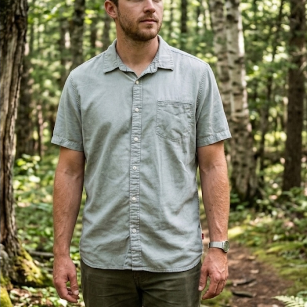 Levi’s Men's Short-Sleeve Button-Up Shirt - gray chambray stretch large cotton